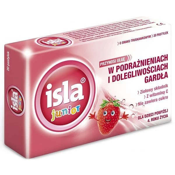 Isla Junior, smak truskawkowy, po 4 roku życia, 20 pastylek do ssania