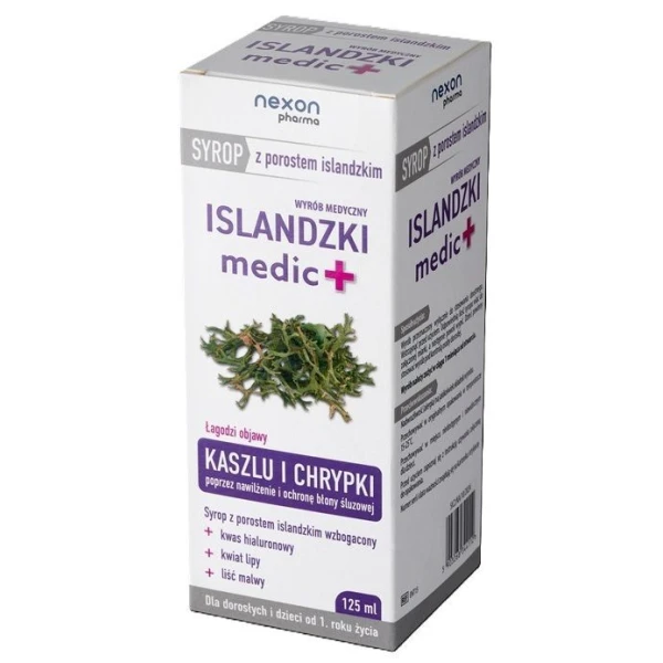 Islandzki Medic+, syrop z porostem islandzkim, dla dorosłych i dzieci po 1 roku życia, 125ml