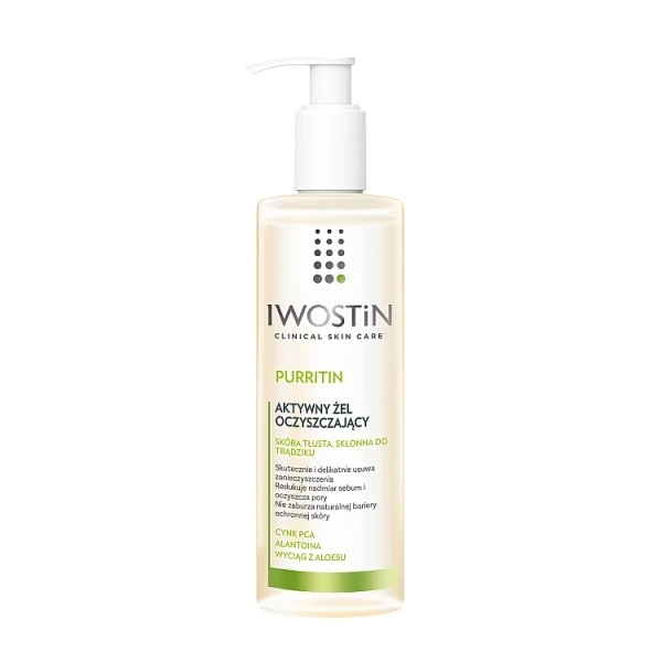 Iwostin Purritin, żel aktywny do mycia twarzy, skóra tłusta i trądzikowa, 300ml