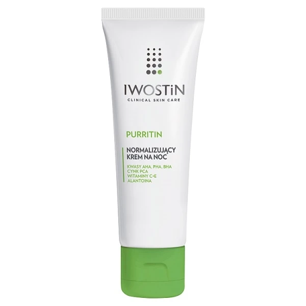 Iwostin Purritin, krem reduktor niedoskonałości na noc, skóra tłusta i trądzikowa, 40ml