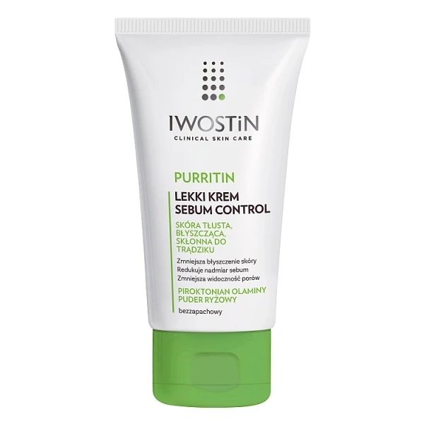 Iwostin Purritin, Sebum Control, lekki krem, skóra tłusta, błyszcząca, skłonna do trądziku, 60ml