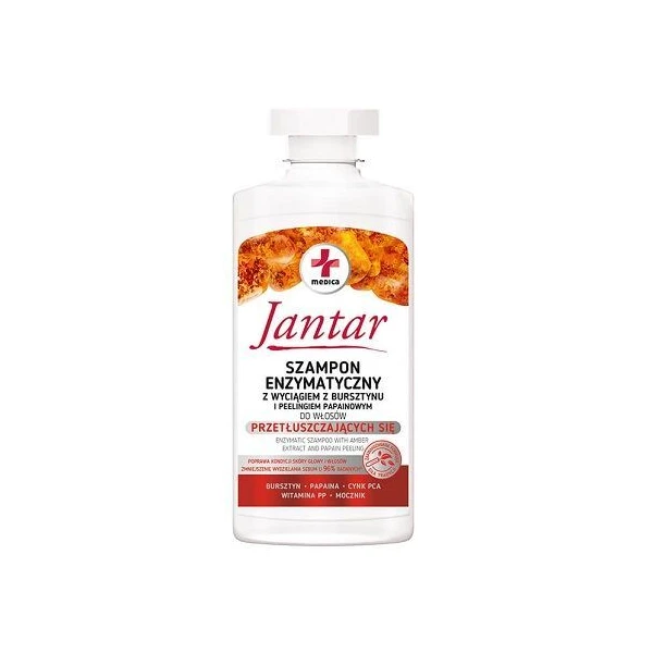 Jantar Medica, szampon enzymatyczny z wyciągiem z bursztynu i peelingiem papainowym, do włosów przetłuszczających się, 330ml