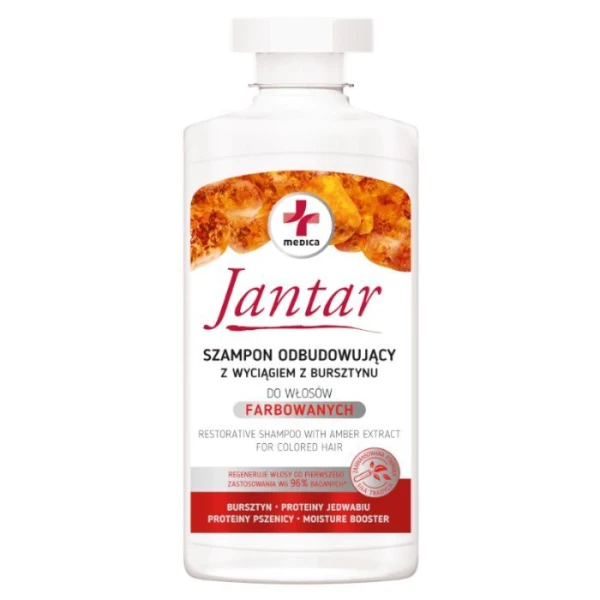 Jantar Medica, szampon odbudowujący z wyciągiem z bursztynu, do włosów farbowanych, 330ml