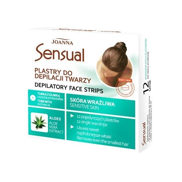 Joanna Sensual, plastry do depilacji twarzy, skóra wrażliwa, 12 sztuk