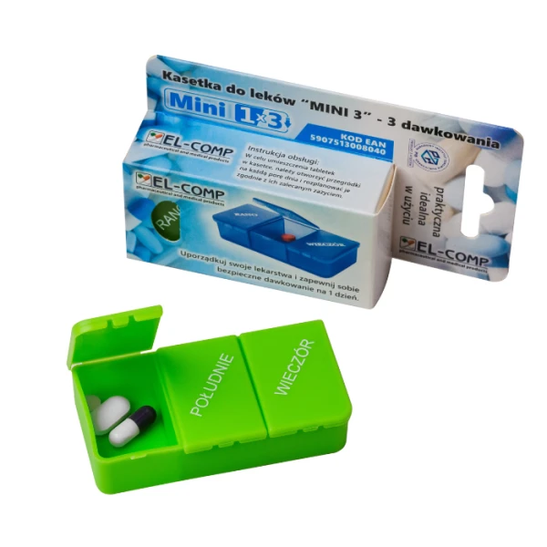El-Comp, kasetka dzienna do dawkowania leków doustnych, mini 1x3, 3 pory doby, 1 sztuka