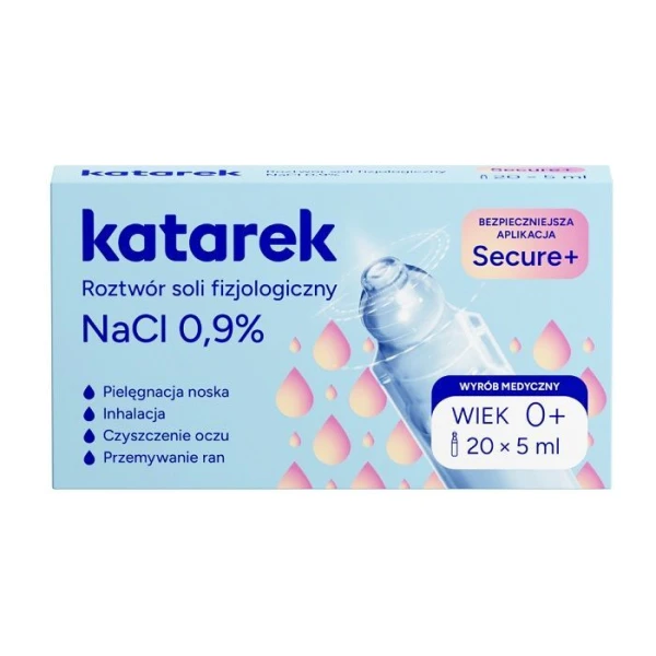 Katarek Secure+, roztwór soli fizjologiczny 0,9% NaCl, 20 ampułek po 5ml