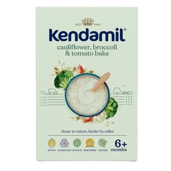 Kendamil, mleczna kaszka z brokułem, kalafiorem i pomidorami, po 6 miesiącu, 150g