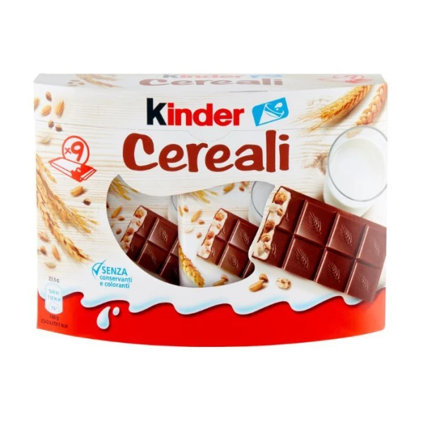 Kinder Cereali, wafelki czekoladowe z nadzieniem mlecznym i dodatkiem prażonych zbóż, 211,5g