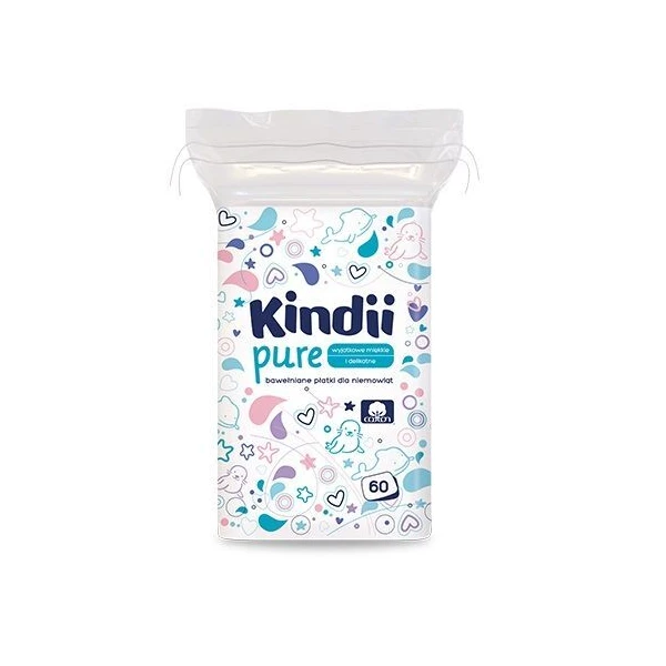 Kindii Pure, bawełniane płatki kosmetyczne dla niemowląt i dzieci, 60 sztuk
