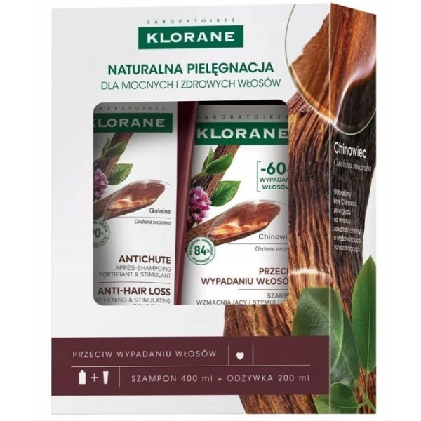 Klorane, przeciw wypadaniu włosów, z chininą, szampon, 400ml + odżywka, 200ml