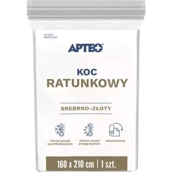 Koc ratunkowy srebrno-złoty 160x210cm, Apteo, 1 sztuka