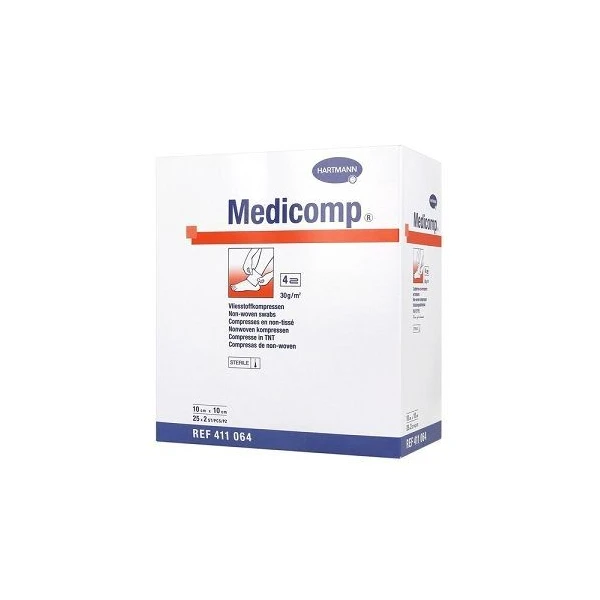Kompresy włókninowe Medicomp, jałowe, 10cmx10cm, 50 sztuk
