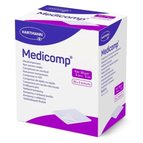 Kompresy włókninowe Medicomp, jałowe, 5cmx5cm, 50 sztuk