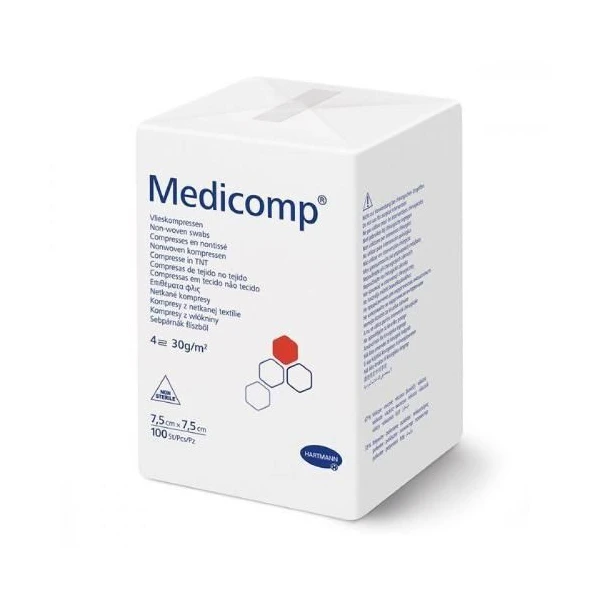 Kompresy włókninowe Medicomp, niejałowe, 7,5mx7,5cm, 100 sztuk