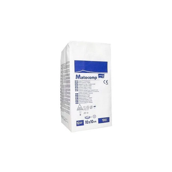 Kompresy z gazy bawełnianej Matocomp, niejałowe, 17-nitkowe, 12-warstwowe, 10cmx10cm, 100 sztuk