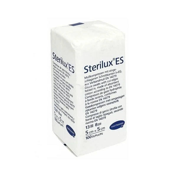 Kompresy z gazy bawełnianej Sterilux ES, niejałowe, 13 nitkowe, 8-warstwowe, 5cmx5cm, 100 sztuk