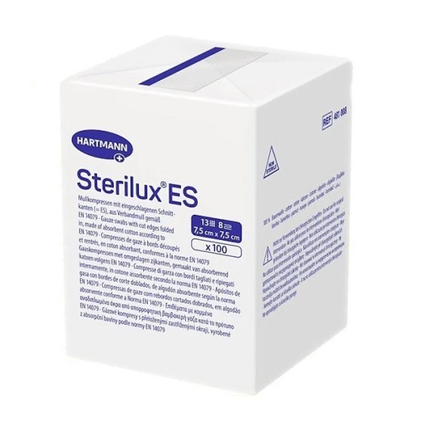 Kompresy z gazy bawełnianej Sterilux ES, niejałowe, 13 nitkowe, 8-warstwowe, 7,5cmx7,5cm, 100 sztuk