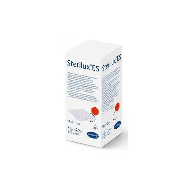 Kompresy z gazy bawełnianej Sterilux ES, niejałowe, 17 nitkowe, 12-warstwowe, 7,5cmx7,5cm, 100 sztuk