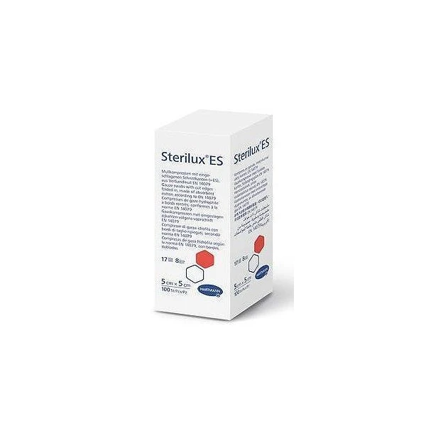 Kompresy z gazy bawełnianej Sterilux ES, niejałowe, 17 nitkowe, 8-warstwowe, 5cmx5cm, 100 sztuk