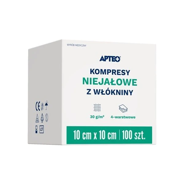 Kompresy z włókniny Apteo, niejałowe, 4-warstwowe, 10cmx10cm, 100 sztuk