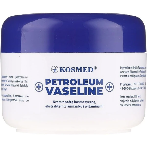 Kosmed, Petroleum Vaseline, krem z naftą kosmetyczną, ekstraktem z rumianku i witaminami, 100ml
