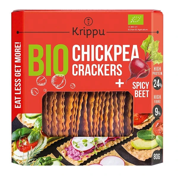 Krippu, krakersy z ciecierzycy z burakiem i chilli, 80g