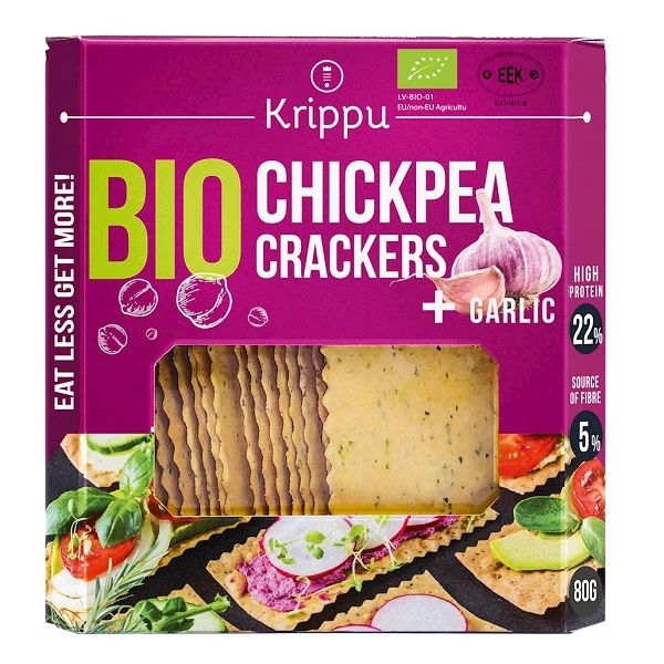 Krippu, krakersy z ciecierzycy z czosnkiem, 80g