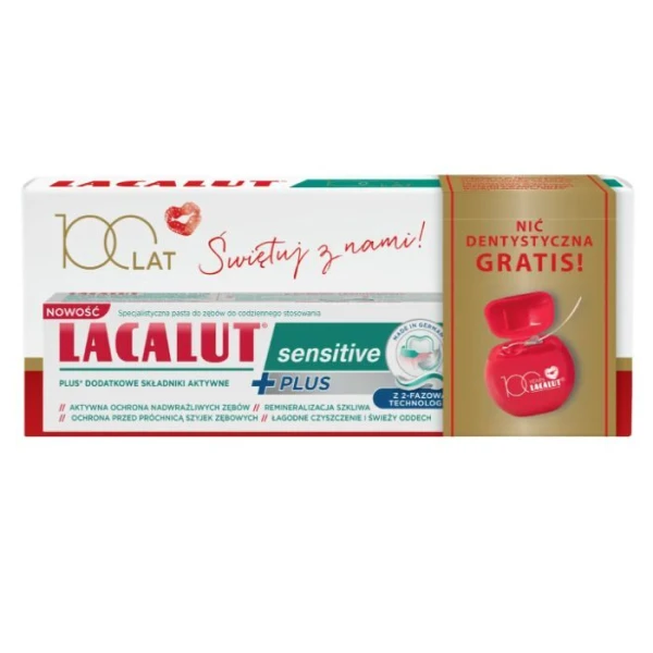 Lacalut Sensitive Plus, pasta do zębów, 75ml + nić dentystyczna
