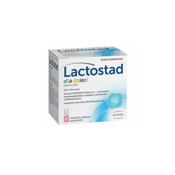 Lactostad dla dzieci, po 3 roku życia, smak truskawkowy, 5 buteleczek