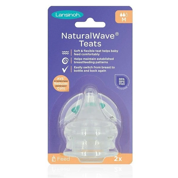 Lansinoh, smoczek na butelkę Natural Wave, średni przepływ, 3-6 miesięcy, 2 sztuki