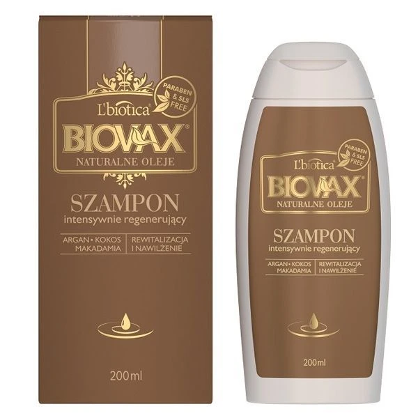 L'biotica Biovax, Naturalne Oleje, szampon intensywnie regenerujący, argan, makadamia, kokos, 200ml