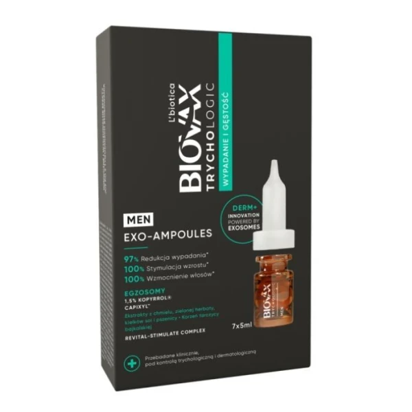 L’biotica Biovax Trychologic Advanced Detox Men Exo-Ampoules, kuracja przeciw wypadaniu włosów, 7 x 5ml