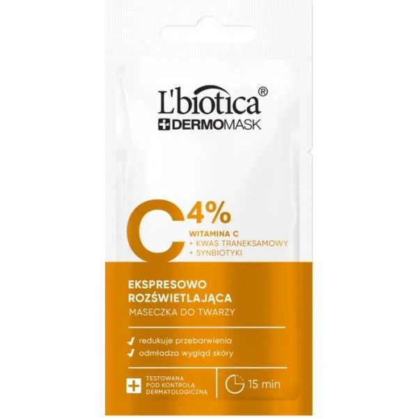 L'Biotica Dermomask, ekspresowo rozświetlająca maska z witaminą C, 8ml 8ml