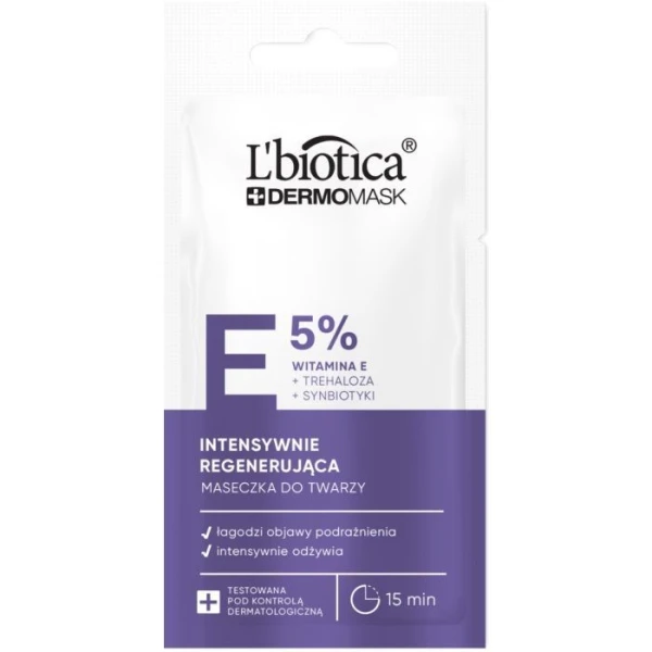 L'Biotica Dermomask, intensywnie regenerująca maseczka do twarzy, z witaminą E, 8ml