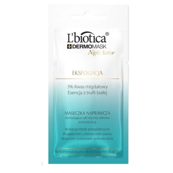 L'Biotica Dermomask, Night Active, maseczka naprawcza, eksfoliacja, 12ml
