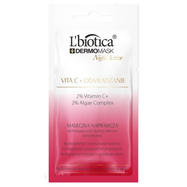 L'Biotica Dermomask, Night Active, maseczka naprawcza, Vita C + odmładzanie, 12ml