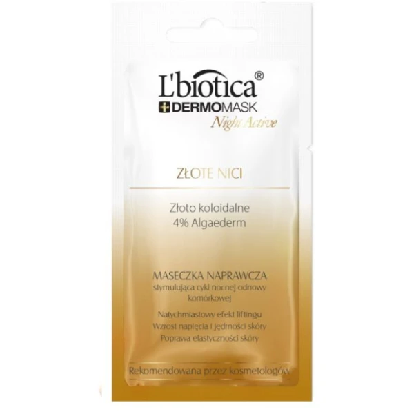 L'Biotica Dermomask, Night Active, maseczka naprawcza, złote nici, 12ml