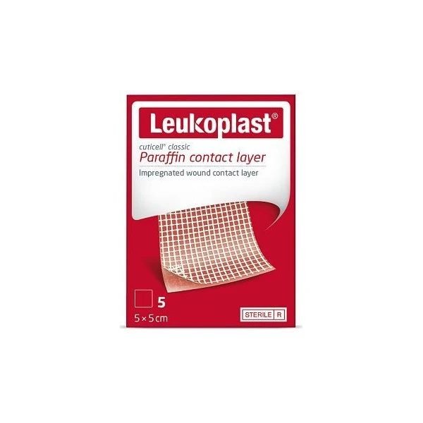 Leukoplast Cuticell Praffin, opatrunek jałowy, parafinowy, 5 x 5 cm, 5 sztuk