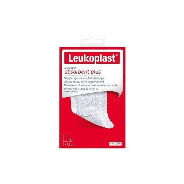 Leukoplast Leukomed, Absorbent Plus, plaster z opatrunkiem, biały, 5 sztuk