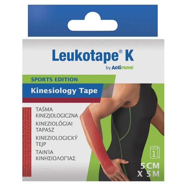 Leukotape K, taśma do kinesiotapingu, 5cmx5m, czerwona, 1 sztuka
