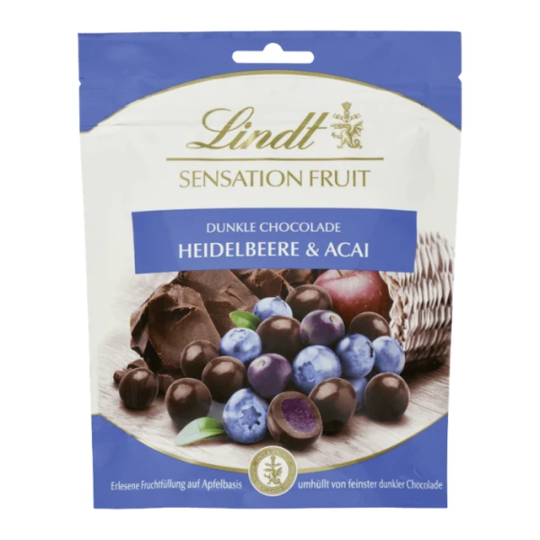 Lindt Sensation Fruit, praliny z czekolady deserowej, z nadzieniem borówkowym i jagód acai, 150g