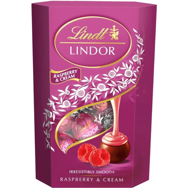 Lindt Lindor, praliny o smaku maliny ze śmietanką, 200g