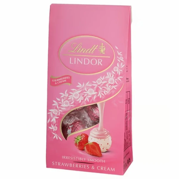 Lindt Lindor, praliny o smaku truskawki ze śmietanką, 200g