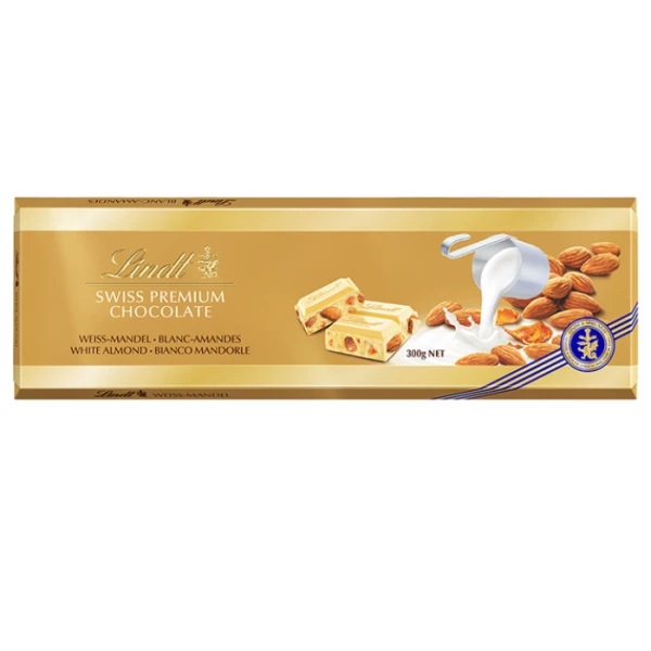 Lindt Swiss Premium Chocolate, biała czekolada z migdałami, 300g