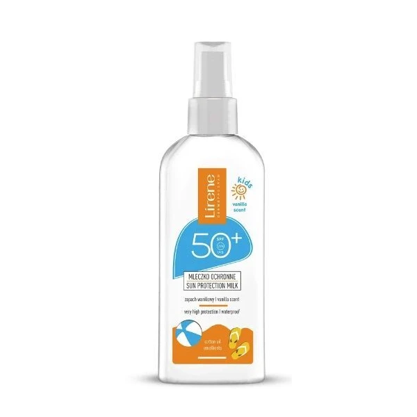 Lirene Sun Kids, mleczko ochronne w sprayu SPF 50+, zapach waniliowy, od 7 miesiąca życia, 150ml