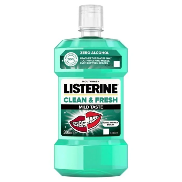 Listerine Clean & Fresh, płyn do płukania jamy ustnej, bez alkoholu, 500ml