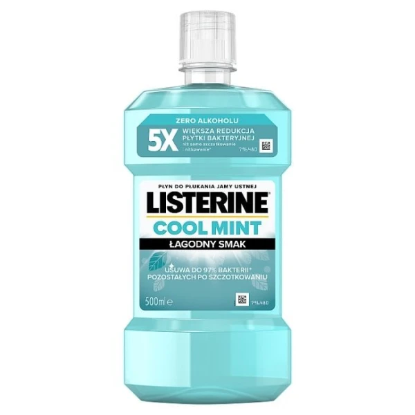Listerine Cool Mint, łagodny smak, płyn do płukania jamy ustnej, bez alkoholu, 500ml