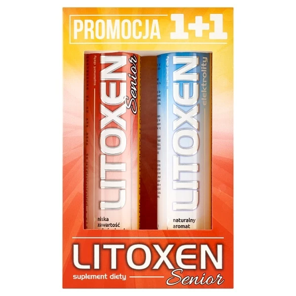 Litoxen Senior, smak pomarańczowy, 20 tabletek musujących + Litoxen Elektrolity, smak pomarańczowy, 20 tabletek musujących