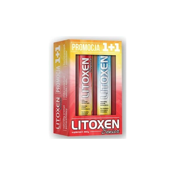Litoxen Senior, smak pomarańczowy, 20 tabletek musujących + Litoxen Elektrolity, smak pomarańczowy, 20 tabletek musujących