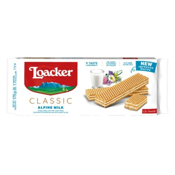 Loacker Classic Alpine Milk, wafelki z kremem mlecznym, 175g
